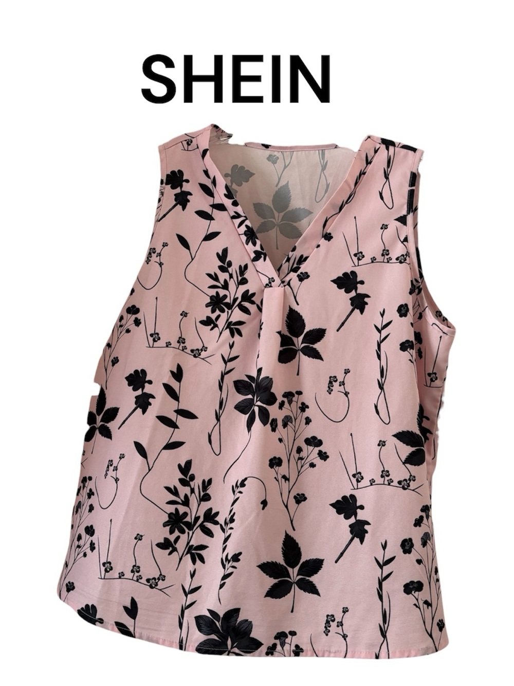 SHEIN Pink Floral V-Neck Sleeveless Top XL